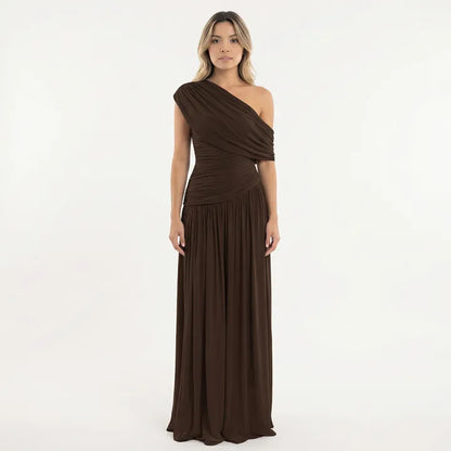 Vestido de Invitada de Boda Largo Elegante Fluido con Plisado