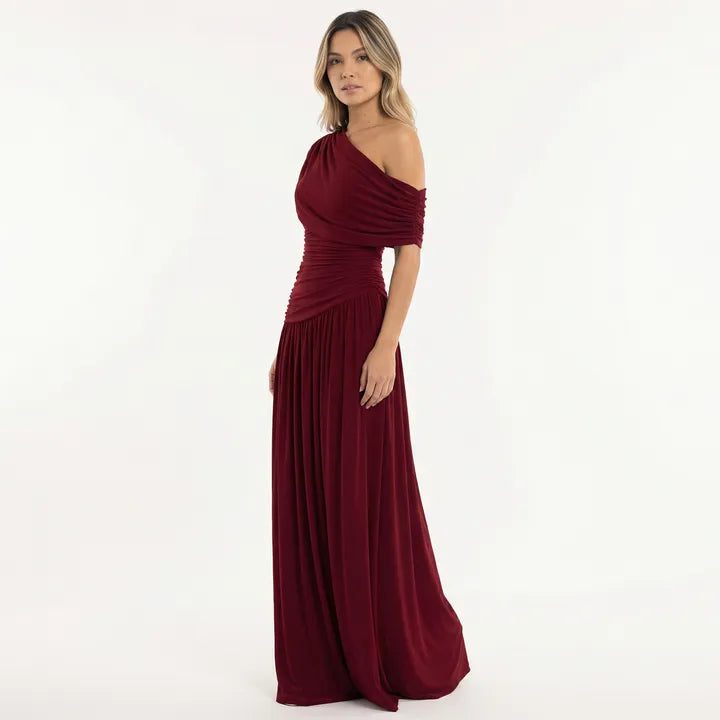 Vestido de Invitada de Boda Largo Elegante Fluido con Plisado