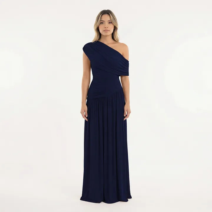 Vestido de Invitada de Boda Largo Elegante Fluido con Plisado
