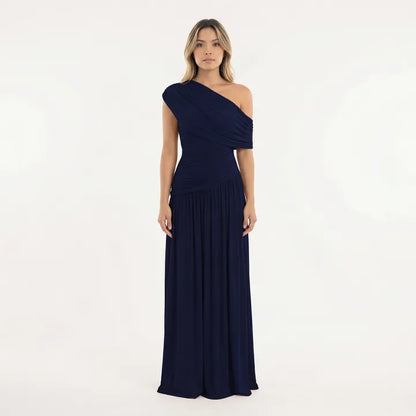 Vestido de Invitada de Boda Largo Elegante Fluido con Plisado