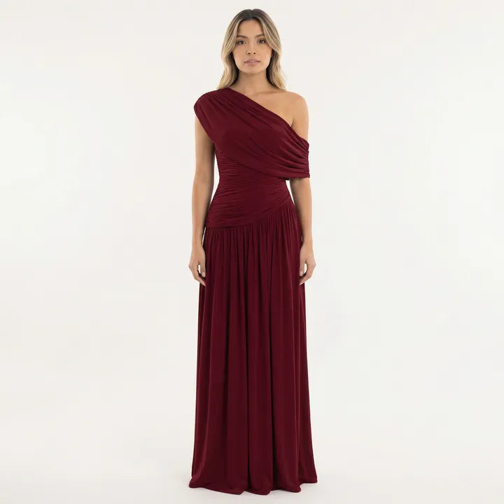 Vestido de Invitada de Boda Largo Elegante Fluido con Plisado