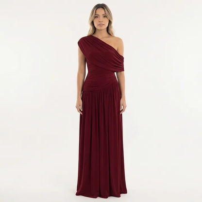 Vestido de Invitada de Boda Largo Elegante Fluido con Plisado