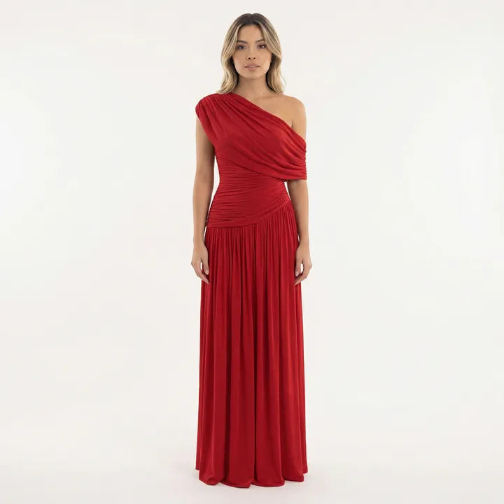 Vestido de Invitada de Boda Largo Elegante Fluido con Plisado