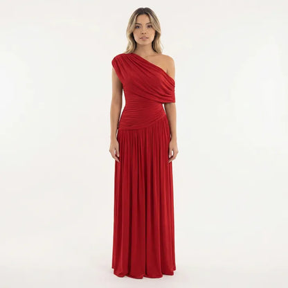 Vestido de Invitada de Boda Largo Elegante Fluido con Plisado