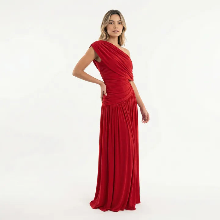 Vestido de Invitada de Boda Largo Elegante Fluido con Plisado