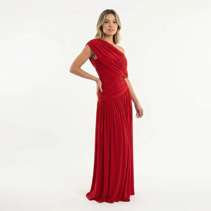 Vestido de Invitada de Boda Largo Elegante Fluido con Plisado