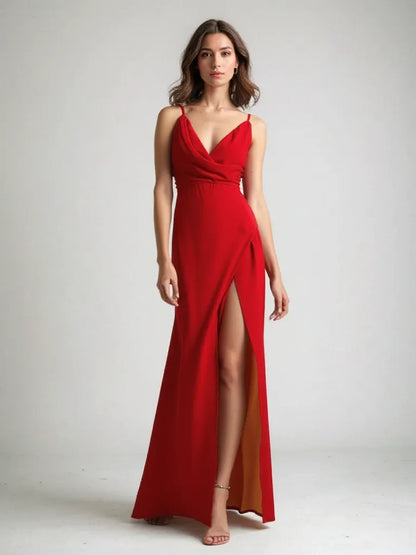 Vestido de Invitada de Boda Largo Elegante Fluido con Tirantes