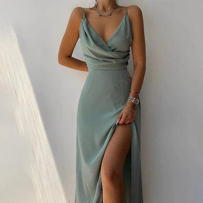 Vestido de Invitada de Boda Largo Elegante Fluido con Tirantes