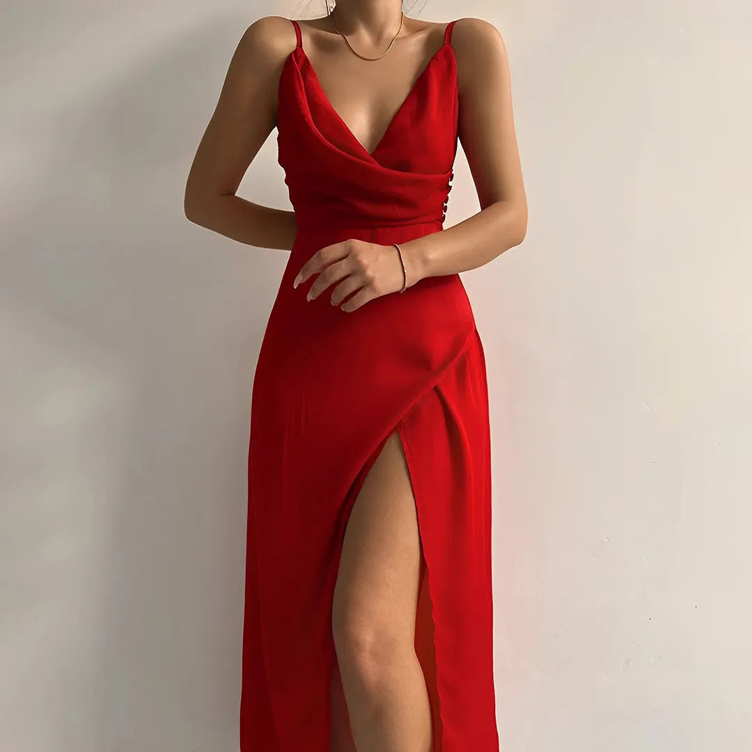Vestido de Invitada de Boda Largo Elegante Fluido con Tirantes