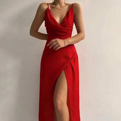 Vestido de Invitada de Boda Largo Elegante Fluido con Tirantes