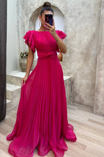 Vestido de Invitada de Boda Largo Elegante Fluido con Volantes