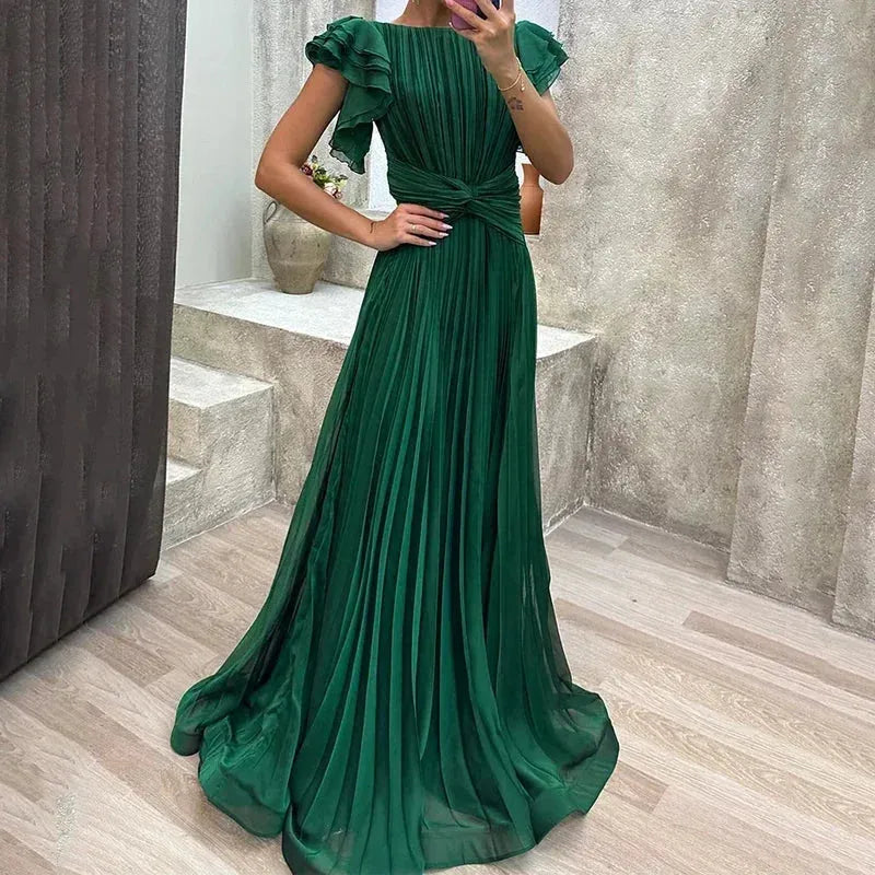 Vestido de Invitada de Boda Largo Elegante Fluido con Volantes