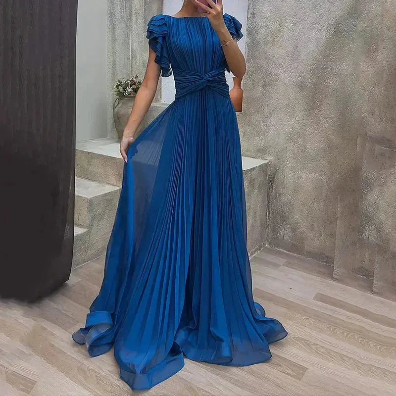 Vestido de Invitada de Boda Largo Elegante Fluido con Volantes