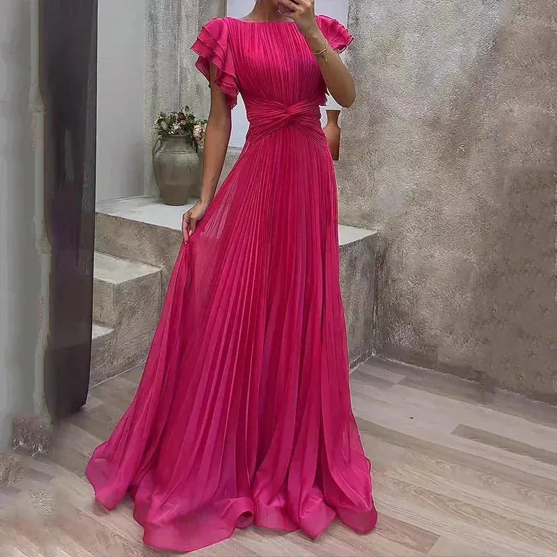 Vestido de Invitada de Boda Largo Elegante Fluido con Volantes