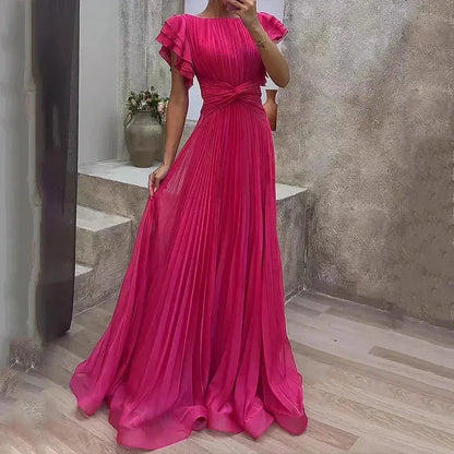 Vestido de Invitada de Boda Largo Elegante Fluido con Volantes