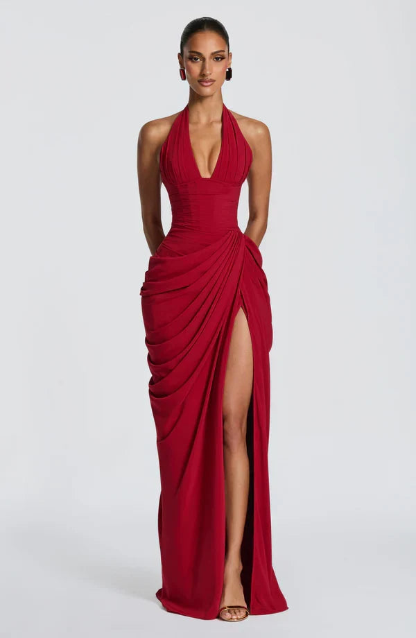 Vestido de Invitada de Boda Largo Elegante Formal con Fruncido