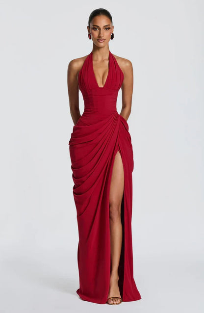 Vestido de Invitada de Boda Largo Elegante Formal con Fruncido