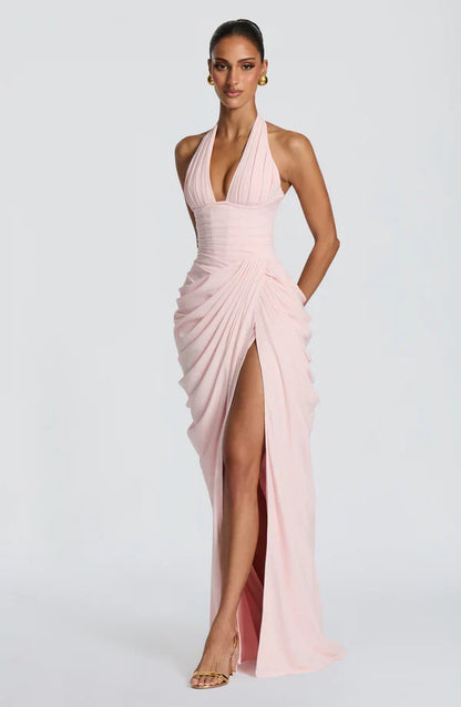 Vestido de Invitada de Boda Largo Elegante Formal con Fruncido
