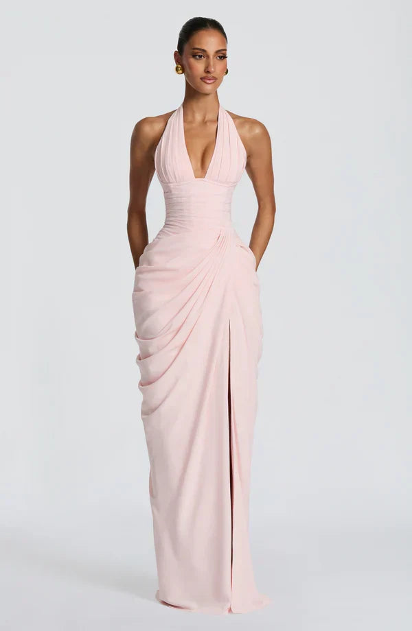 Vestido de Invitada de Boda Largo Elegante Formal con Fruncido