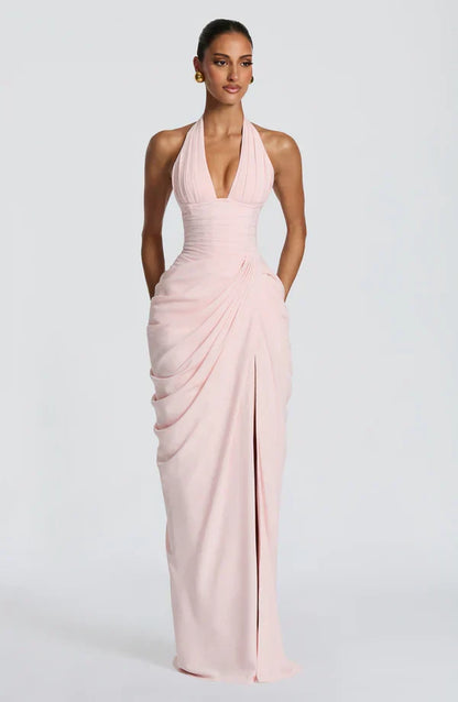 Vestido de Invitada de Boda Largo Elegante Formal con Fruncido