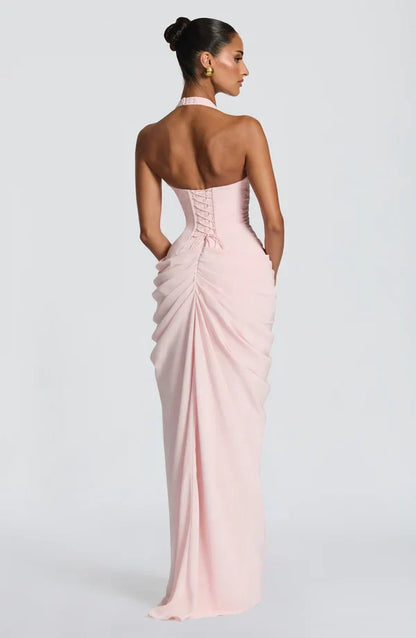 Vestido de Invitada de Boda Largo Elegante Formal con Fruncido