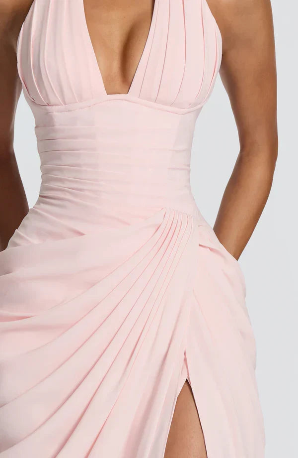 Vestido de Invitada de Boda Largo Elegante Formal con Fruncido