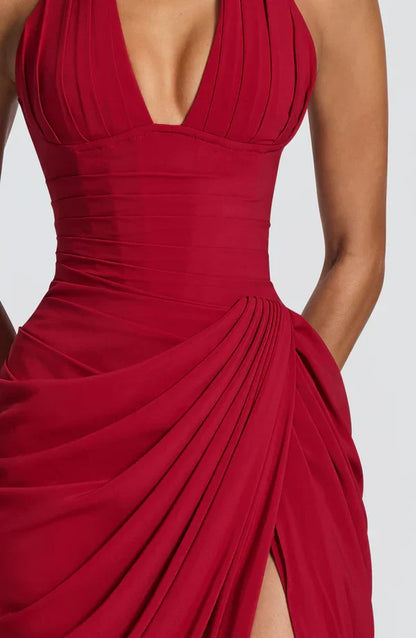 Vestido de Invitada de Boda Largo Elegante Formal con Fruncido