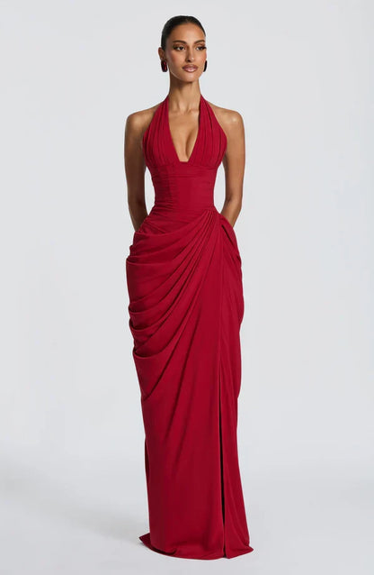 Vestido de Invitada de Boda Largo Elegante Formal con Fruncido