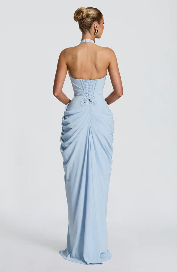 Vestido de Invitada de Boda Largo Elegante Formal con Fruncido