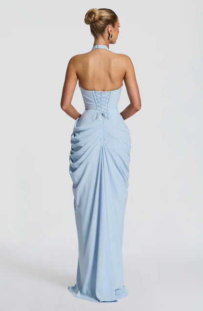 Vestido de Invitada de Boda Largo Elegante Formal con Fruncido