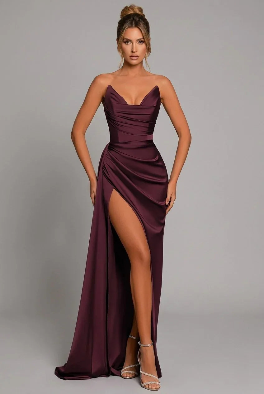 Vestido de Invitada de Boda Largo Elegante Formal con Palabra de Honor