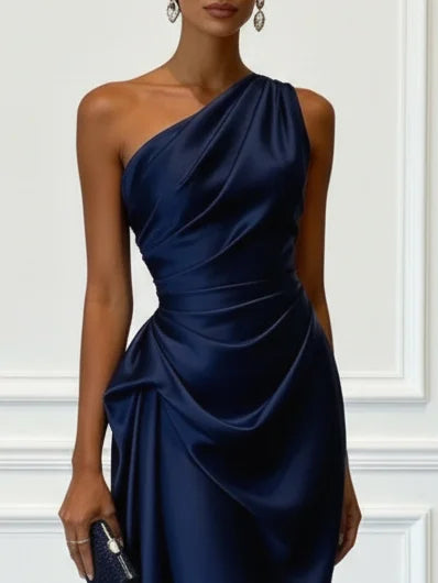 Vestido de Invitada de Boda Largo Elegante Hombro con Drapeado