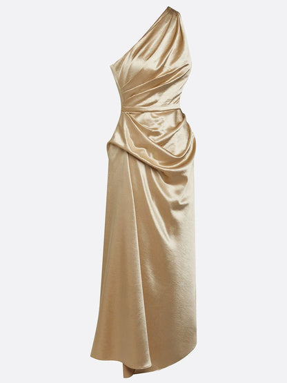 Vestido de Invitada de Boda Largo Elegante Hombro con Drapeado