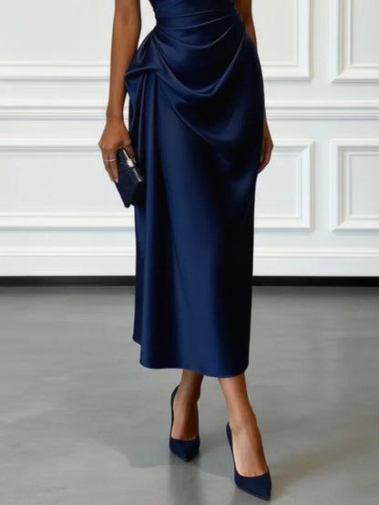 Vestido de Invitada de Boda Largo Elegante Hombro con Drapeado