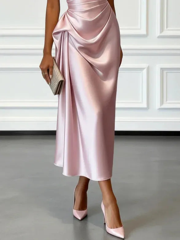 Vestido de Invitada de Boda Largo Elegante Hombro con Drapeado