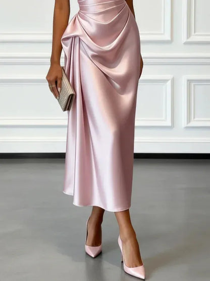 Vestido de Invitada de Boda Largo Elegante Hombro con Drapeado