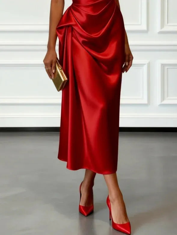 Vestido de Invitada de Boda Largo Elegante Hombro con Drapeado
