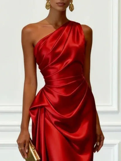 Vestido de Invitada de Boda Largo Elegante Hombro con Drapeado