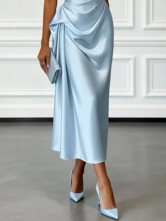 Vestido de Invitada de Boda Largo Elegante Hombro con Drapeado