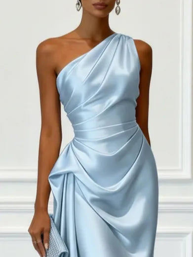 Vestido de Invitada de Boda Largo Elegante Hombro con Drapeado