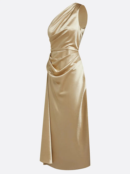 Vestido de Invitada de Boda Largo Elegante Hombro con Drapeado