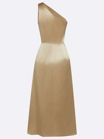 Vestido de Invitada de Boda Largo Elegante Hombro con Drapeado