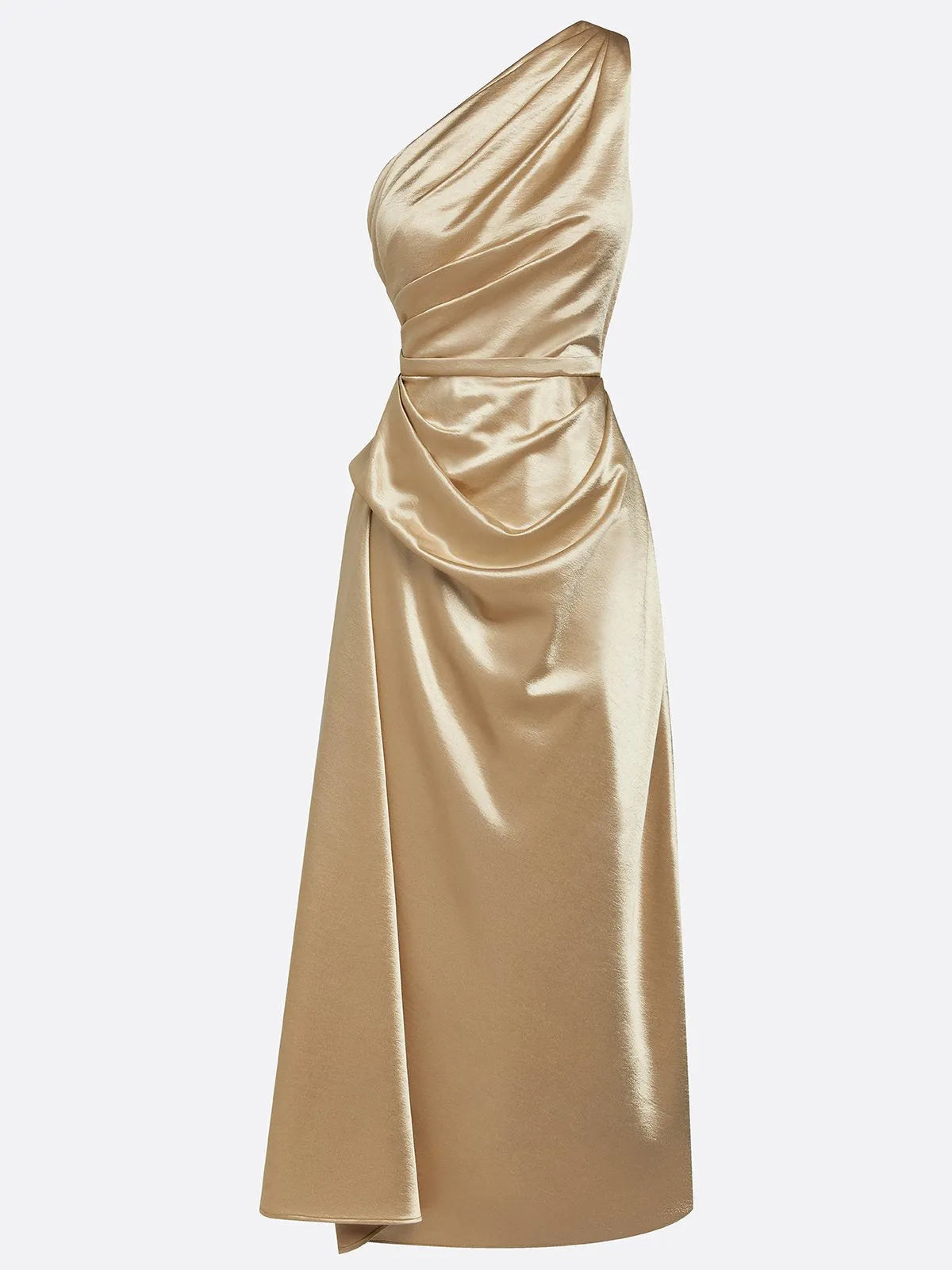 Vestido de Invitada de Boda Largo Elegante Hombro con Drapeado