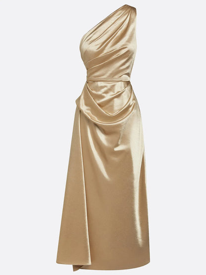 Vestido de Invitada de Boda Largo Elegante Hombro con Drapeado