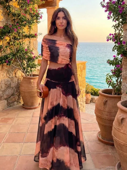 Vestido de Invitada de Boda Largo Elegante Hombros Descubiertos con Asimétrico