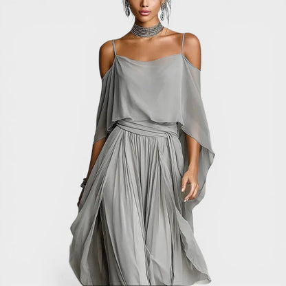 Vestido de Invitada de Boda Largo Elegante Hombros Descubiertos con Draped