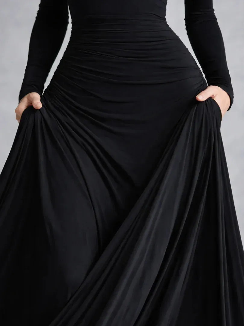 Vestido de Invitada de Boda Largo Elegante Hombros Descubiertos con Plisado