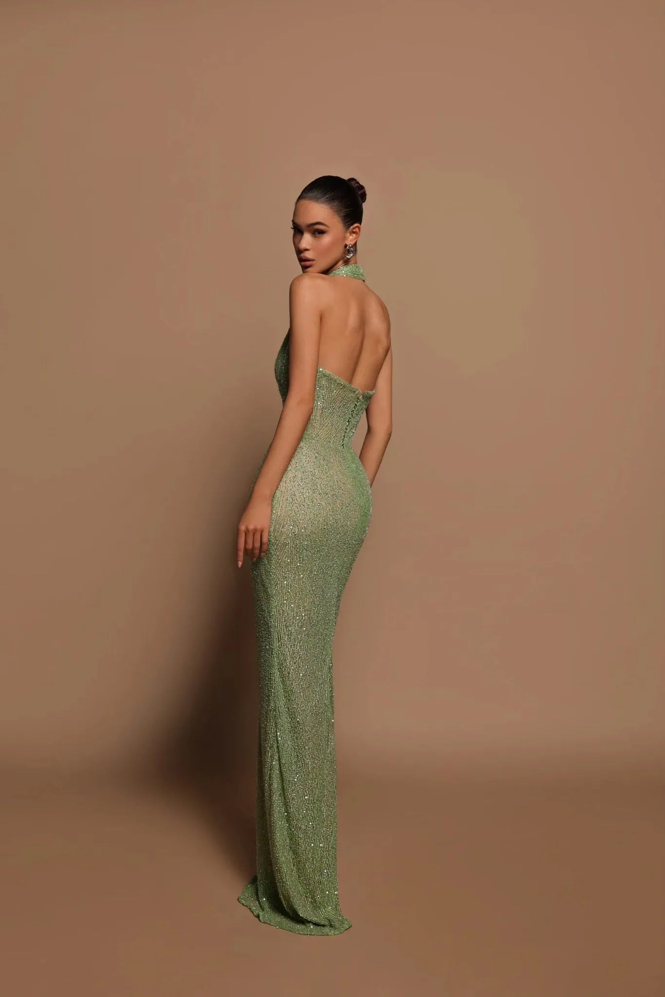 Vestido de Invitada de Boda Largo Elegante Lentejuelas con Cuello Halter