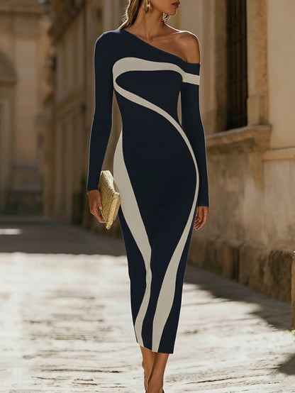 Vestido de Invitada de Boda Largo Elegante Moderno con Asimétrico