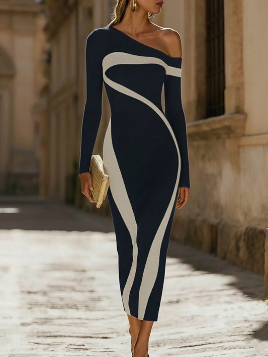 Vestido de Invitada de Boda Largo Elegante Moderno con Asimétrico